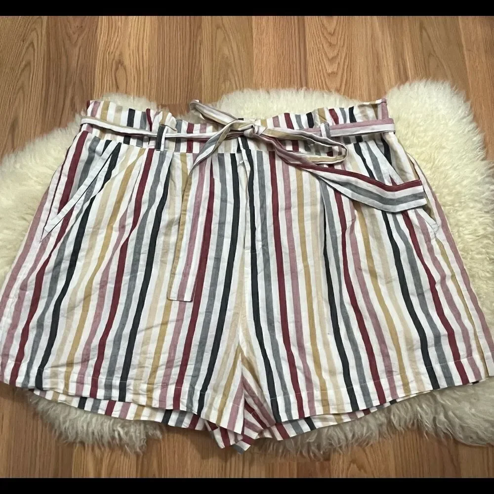 Forever 21+ Striped Cotton Paper Bag Shorts 3X